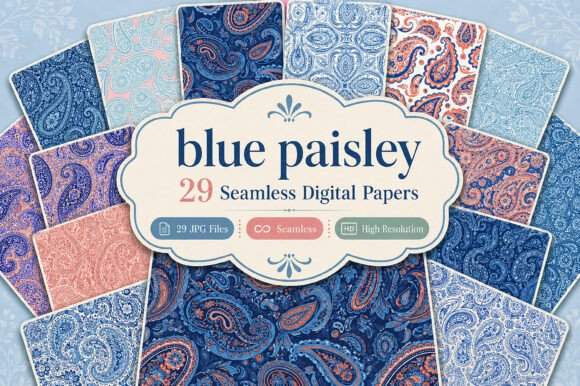 Blue Paisley Digital Paper: Elegant Design for Every Project