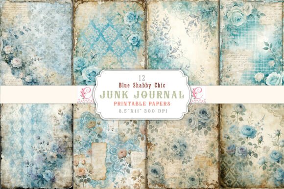 Blue Shabby Chic Junk Journal Pages