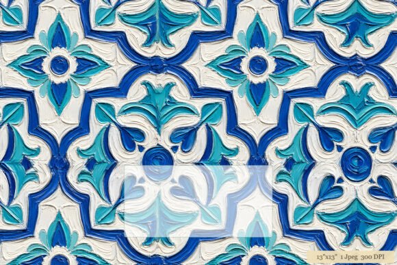 Blue Teal Majolica Tile Pattern Art: Timeless Mediterranean Style