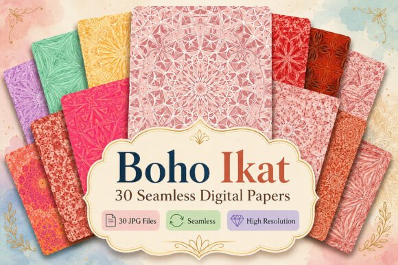 Boho Ikat Digital Paper Bundle