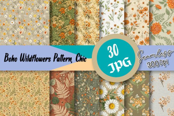 Boho Wildflowers Seamless Pattern, Chic