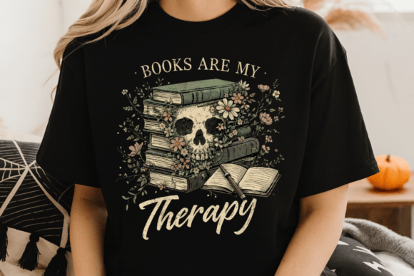 Books Are My Therapy Vintage Floral PNG