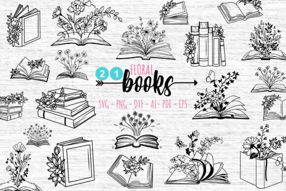 Books Flowers SVG Bundle, 21 Book SVG: A Creative Toolkit for Designers and Readers
