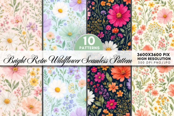 Bright Retro Wildflower Digital Paper: A Modern Creative Essential