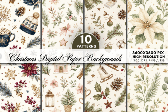 Christmas Digital Paper Bundle, Holiday