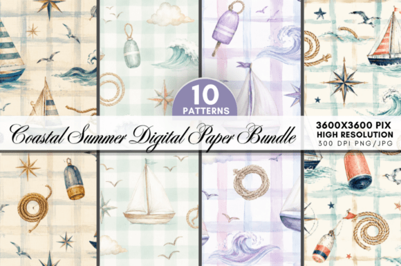 Coastal Summer Digital Paper Bundle: Elevating Creative Projects with High-Quality Design Resources