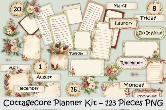 Cottagecore Planner Designing Kit 123 PNGs: A Strategic Tool for Creative Planners
