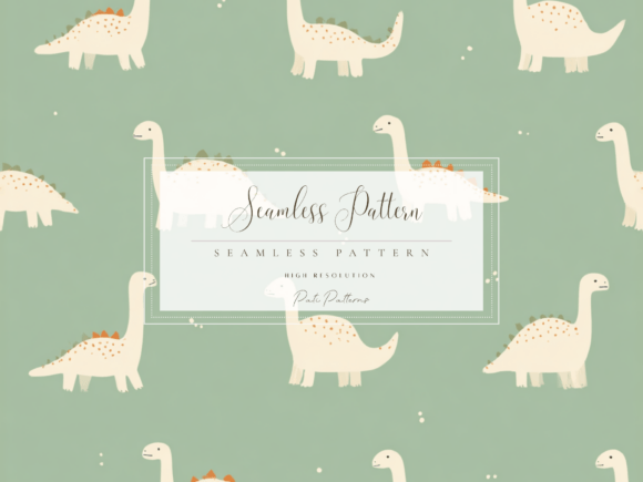 Cute Baby Dinosaur Seamless Pattern PNG for Kids