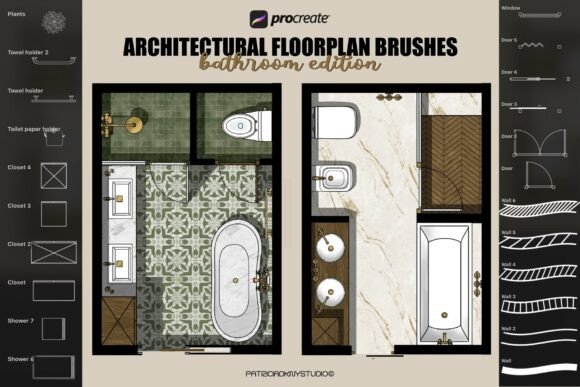 Design Stunning Bathroom Floor Plans with Procreate Bathroom Floorplan Stamp Brush