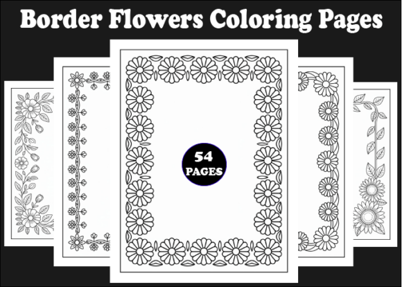 Elegant Border Flowers Coloring Pages for Adults