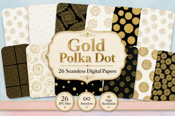 Gold Polka Dot Digital Set: Elevate Your Creative Projects with Elegance