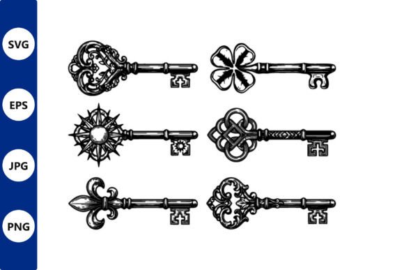 Ornate Keys Clipart Set: Enhancing Creative Workflows with Vintage-Inspired Design Elements