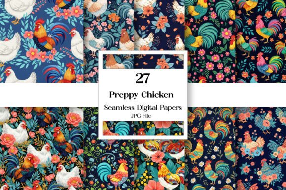 Preppy Chicken Digital Paper Pack