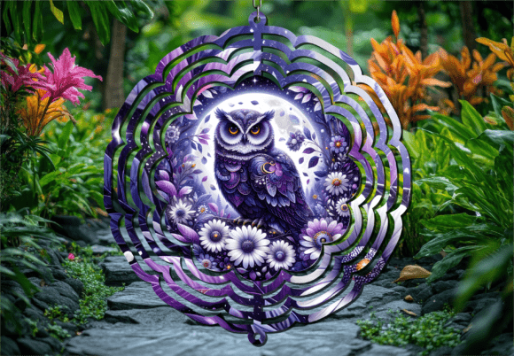 Purple Moonlit Floral Owl Wind Spinner: A Captivating Addition to Outdoor Decor