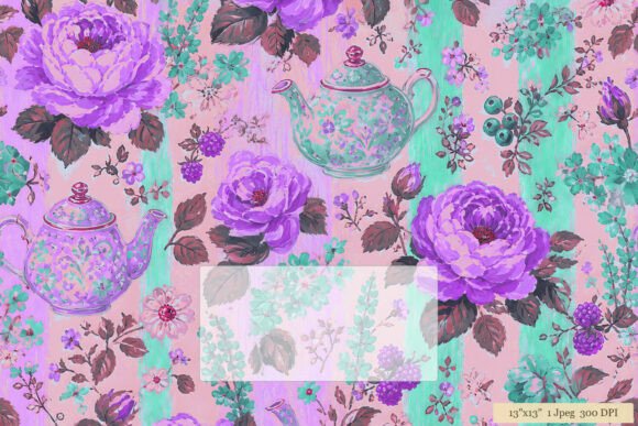 Purple Rose Teapot Pattern Design Art