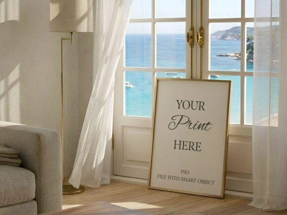 Sea View Window Gold Frame Mockup: Strategic Visual Storytelling for Interior and Product Presentations