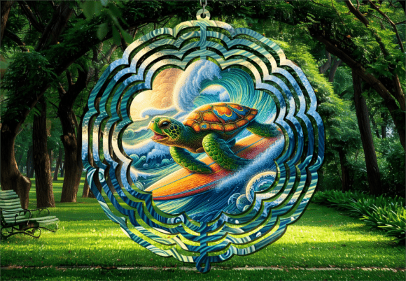 Surfing Sea Turtle Summer Wind Spinner