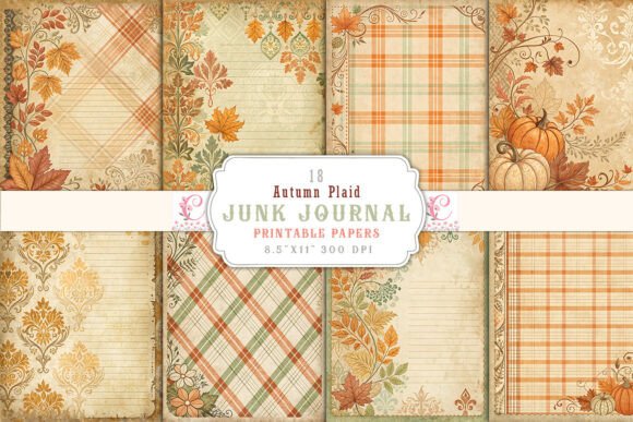 Vintage Autumn Plaid Junk Journal Pages: A Creative Resource for Seasonal Crafting