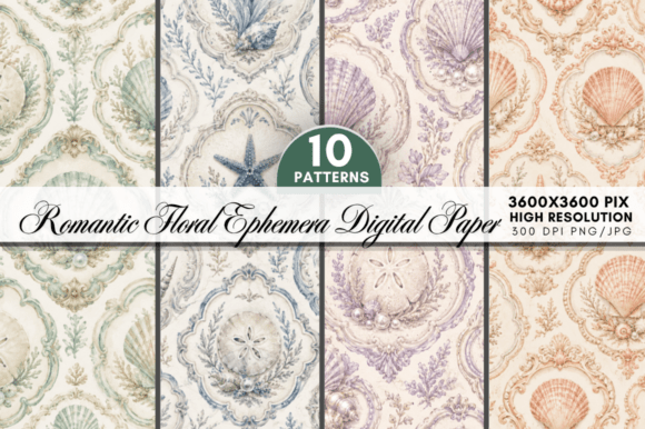Vintage Coastal Seashell Digital Paper: Elevate Your Creative Projects with Timeless Elegance
