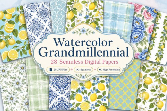 Watercolor Grandmillennial Set: A Blend of Vintage Charm and Modern Design