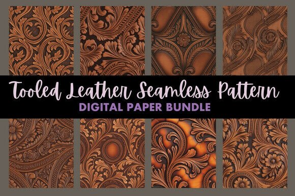 Western-Style Tooled Leather Seamless Patterns for Creative Projects